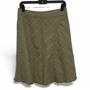 Elevenses Anthropologie Green Plaid Frayed Hems Skirt Size 8